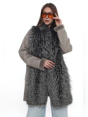 Shearling Coat With Silver Fox Front